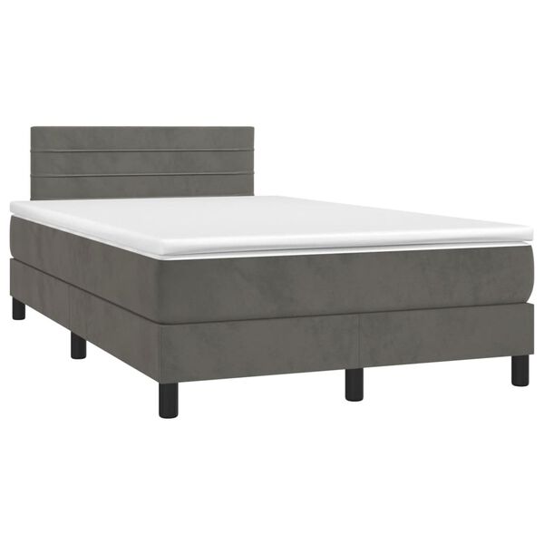vidaXL Pat box spring cu saltea, gri &icirc;nchis, 120x190 cm, catifea