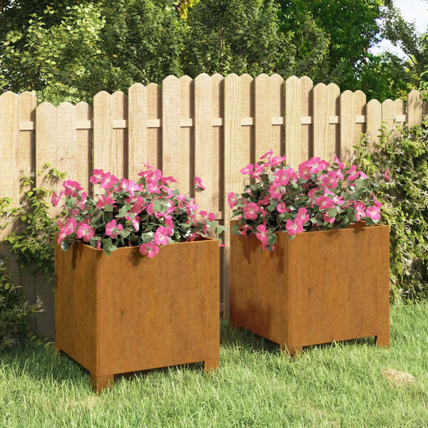 vidaXL Jardinieră cu picioare, 2 buc, ruginiu, 30x30x30cm, oțel corten