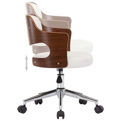 vidaXL Scaun de birou pivotant, alb, lemn curbat și piele ecologică