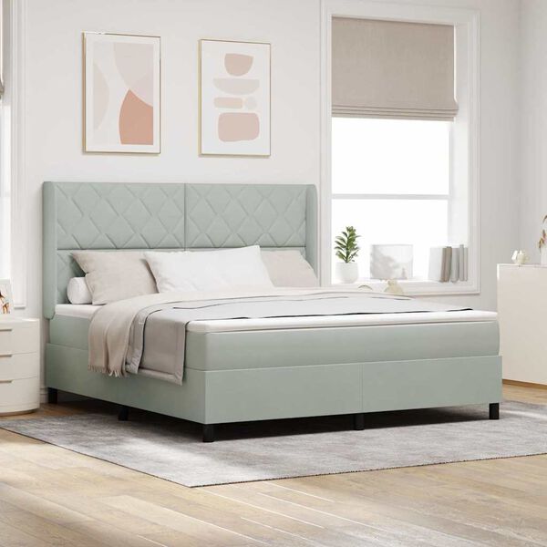 vidaXL Pat cu arcuri cu saltea Gri deschis 180 x 200 cm Catifea