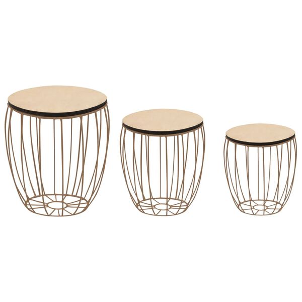 vidaXL Set măsuță de cafea, 3 buc., placaj lemn de plop, fier