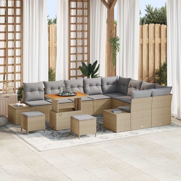 vidaXL Set de canapele pentru grădină 12 pcs Bej Rattan poli