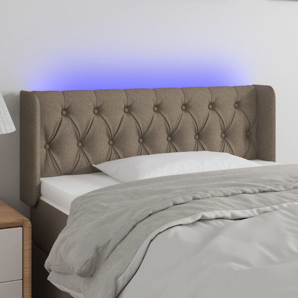 vidaXL Tăblie de pat cu LED, gri taupe, 103x16x78/88 cm, textil