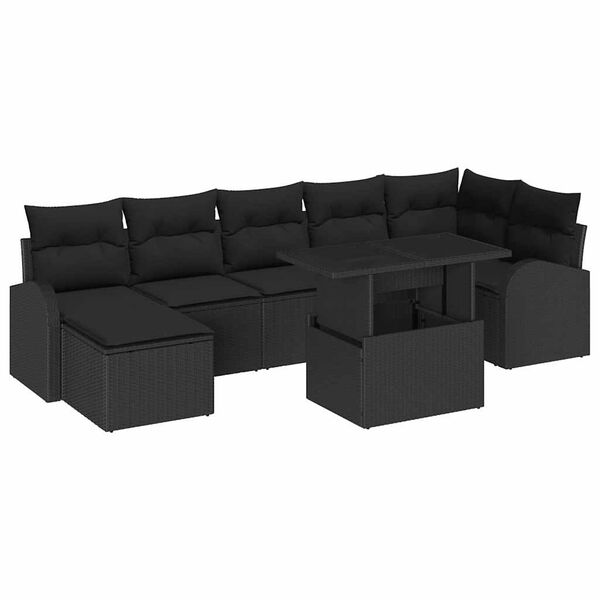 vidaXL Set de canapele pentru grădină cu pernă 8 pcs Negru