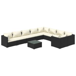vidaXL Set mobilier de grădină cu perne, 10 piese, negru, poliratan