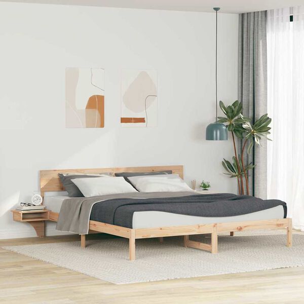 vidaXL Cadru de pat cu headboard Maro 200 x 200 cm Lemn de pin masiv