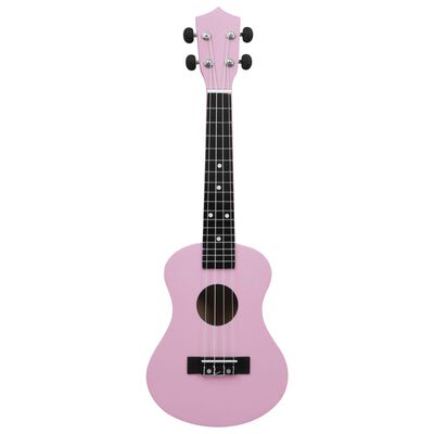 vidaXL Set ukulele Soprano pentru copii, cu husă, roz, 23"