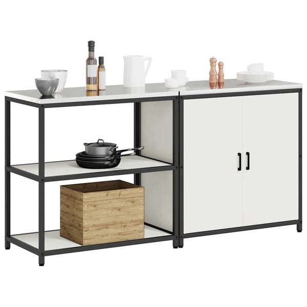 vidaXL Set de depozitare pentru bucătărie cu raft cu ușă 2 pcs Alb