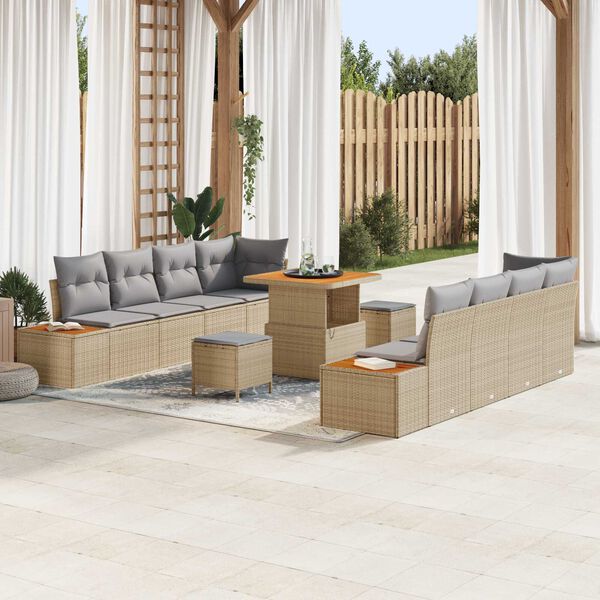 vidaXL Set de canapele pentru grădină cu pernă 11 pcs Bej Rattan poli