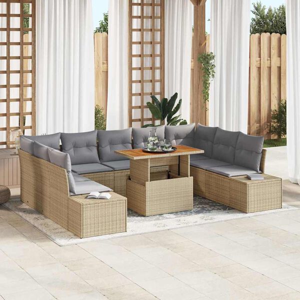 vidaXL Set de canapele pentru grădină 10 pcs Bej Rattan poli