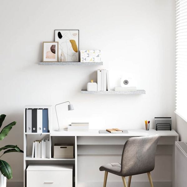 vidaXL Rafturi de perete suspendate,2 buc,gri beton,80x23,5x3,8 cm,MDF