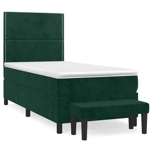 vidaXL Pat box spring cu saltea, verde &icirc;nchis, 100x200 cm, catifea