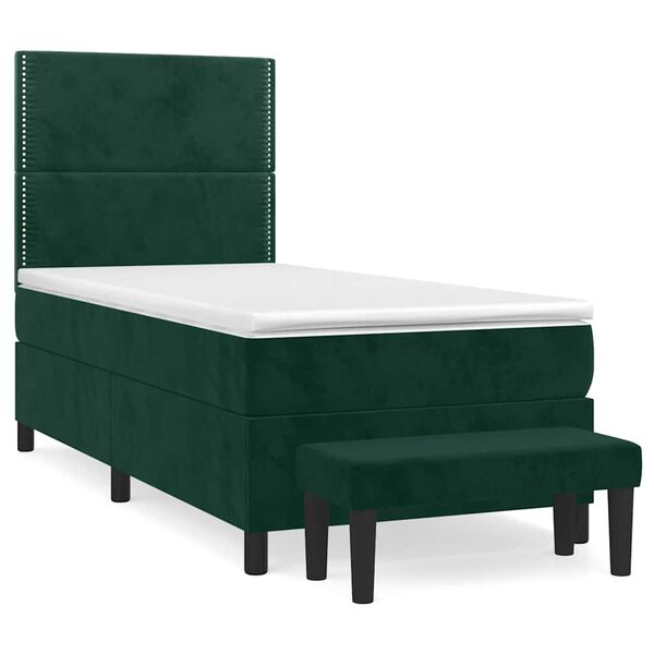 vidaXL Pat box spring cu saltea, verde &icirc;nchis, 100x200 cm, catifea