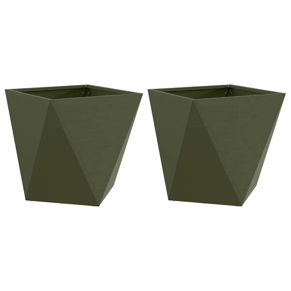 vidaXL Jardinieră 2 pcs Verde măsliniu 50 x 50 x 50 cm Oțel