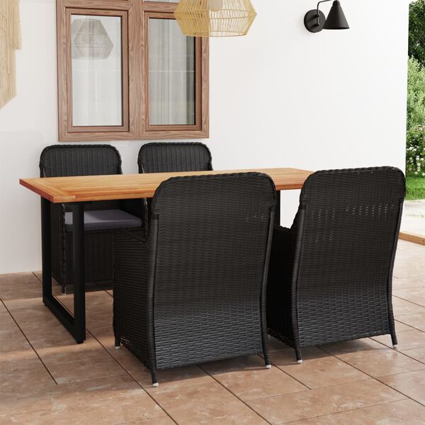 vidaXL Set mobilier de grădină cu perne, 5 piese, negru, poliratan