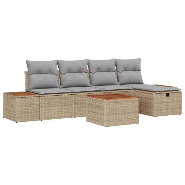 vidaXL Set de canapele pentru grădină cu pernă 6 pcs Bej Rattan poli