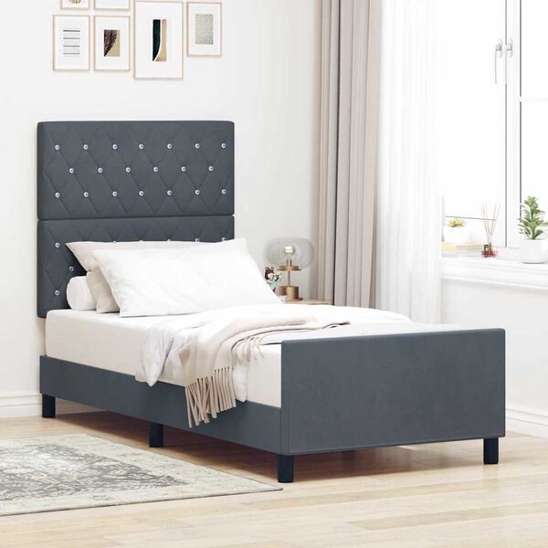 vidaXL Pat cu arcuri cu headboard Gri &icirc;nchis 90 x 190 cm Catifea