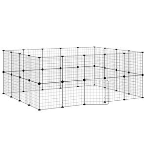 vidaXL Cușcă animale de companie cu ușă 36 panouri negru 35x35 cm oțel