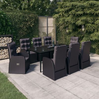 vidaXL Set mobilier de grădină cu perne, 9 piese, negru