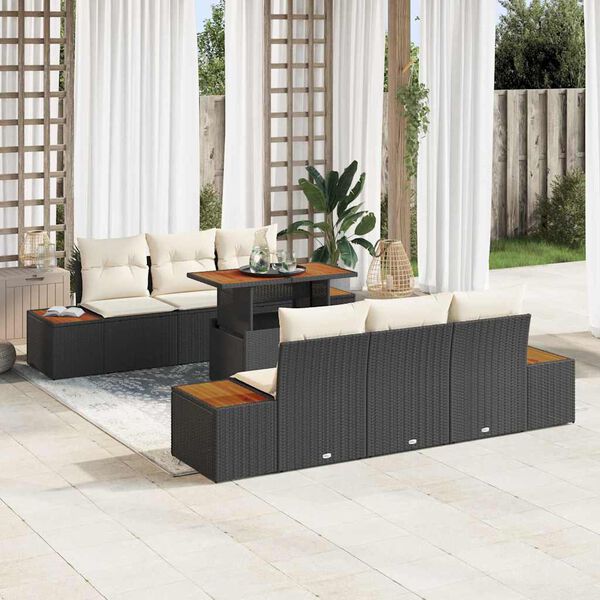 vidaXL Set de canapele pentru grădină 7 pcs Negru Rattan poli