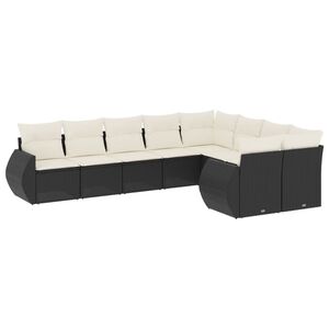 vidaXL Set mobilier de grădină cu perne, 9 piese, negru, poliratan