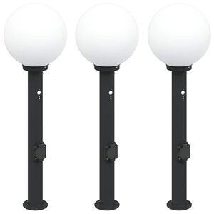vidaXL St&acirc;lpi iluminatori cu senzor și priză, 3 buc., 80 cm, negru, IP44