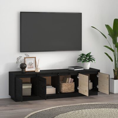 vidaXL Comodă TV, negru, 156x37x45 cm, lemn masiv de pin