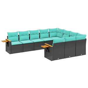 vidaXL Set canapele de grădină cu perne, 10 piese, negru, poliratan