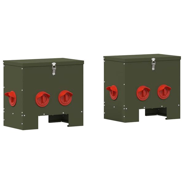 vidaXL Feeder pentru pui 2 pcs Verde măsliniu 40,5 x 25 x 38 cm