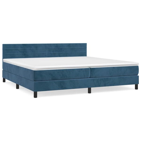 vidaXL Pat box spring cu saltea, albastru &icirc;nchis, 200x200 cm, catifea
