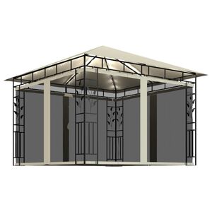 vidaXL Pavilion cu plasă anti-ț&acirc;nțari & lumini LED crem 3x3x2,73m