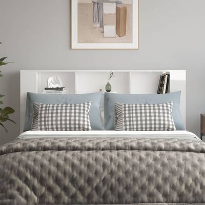 vidaXL Tăblie de pat cu dulap, alb extralucios, 180x18,5x104,5 cm