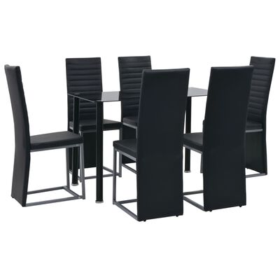 vidaXL Set de mobilier, 7 piese, negru, oțel și sticlă securizată