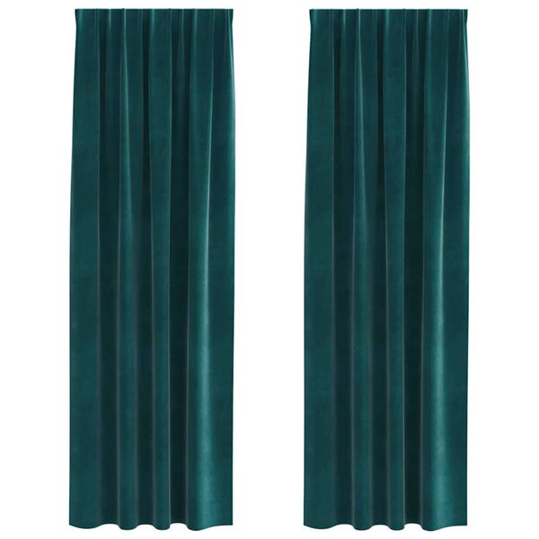 vidaXL Perdele opace 2 pcs Verde &icirc;nchis 140 x 225 cm Catifea