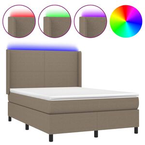 vidaXL Pat cu arcuri, saltea și LED, gri taupe, 140x200 cm, textil