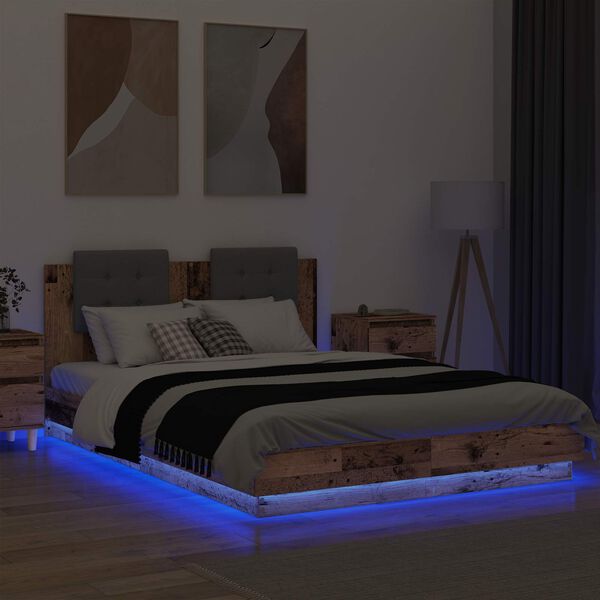 vidaXL Cadru de Pat cu Tăblie Lemn Vechi 160 x 200 cm Lemn compozit