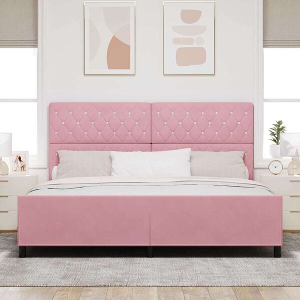 vidaXL Pat cu arcuri cu headboard Roz 200 x 200 cm Catifea