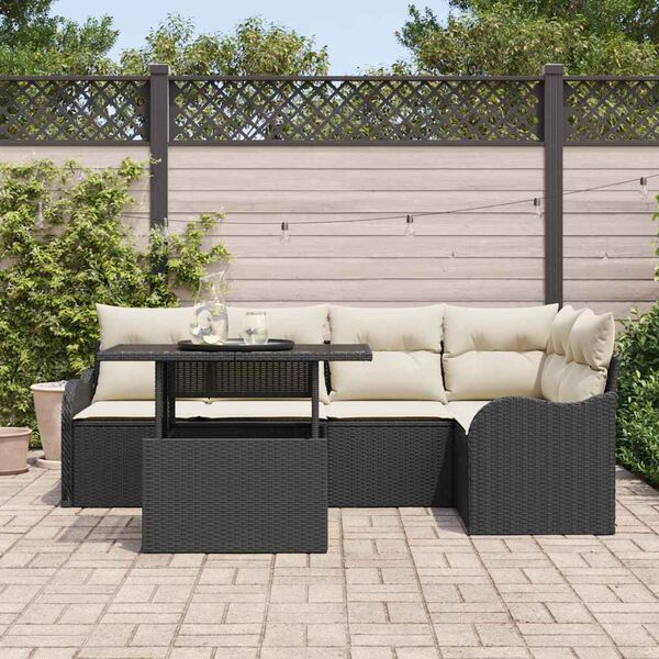 vidaXL Set de canapele pentru grădină cu pernă 6 pcs Negru Rattan poli