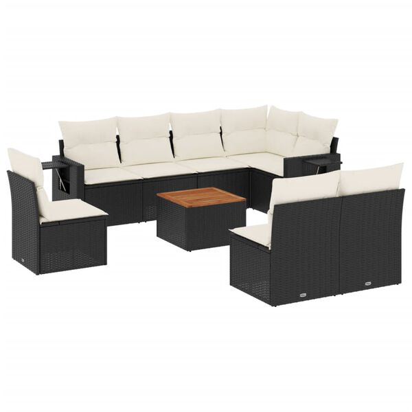 vidaXL Set mobilier de grădină cu perne, 9 piese, negru, poliratan