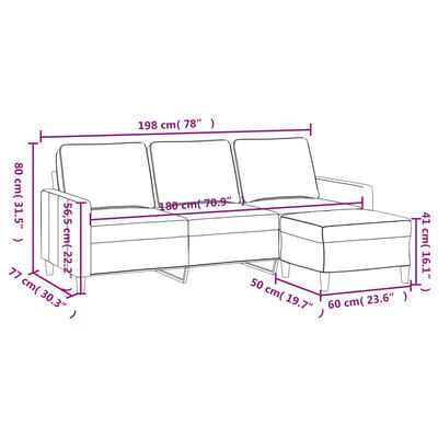 vidaXL Canapea cu 3 locuri și taburet, gri închis, 180 cm, catifea