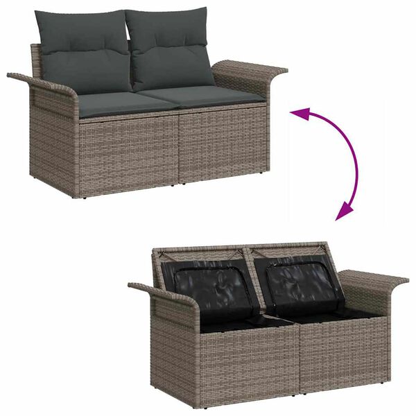 vidaXL Set de canapele pentru grădină cu pernă 9 pcs Gri Rattan poli