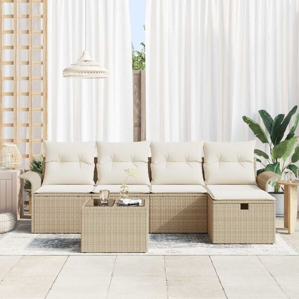 vidaXL Set de canapele pentru grădină cu pernă 6 pcs Bej Rattan poli