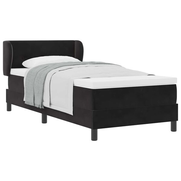 vidaXL Pat cu arcuri cu saltea cu headboard Negru 80 x 200 cm Catifea