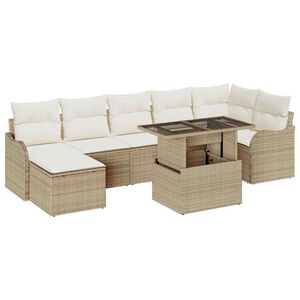 vidaXL Set de canapele pentru grădină cu pernă 8 pcs Bej Rattan poli