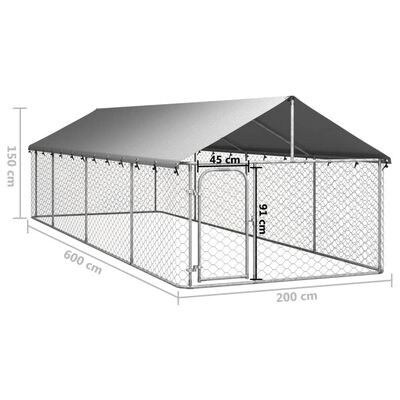 vidaXL Padoc pentru câini de exterior, cu acoperiș, 600x200x150 cm