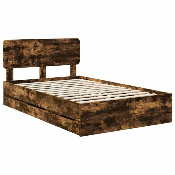vidaXL Cadru de pat Stejar Afumat 135 x 190 cm Lemn prelucrat
