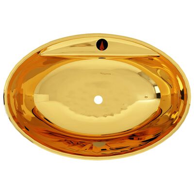 vidaXL Chiuvetă cu preaplin, auriu, 58,5 x 39 x 21 cm, ceramică