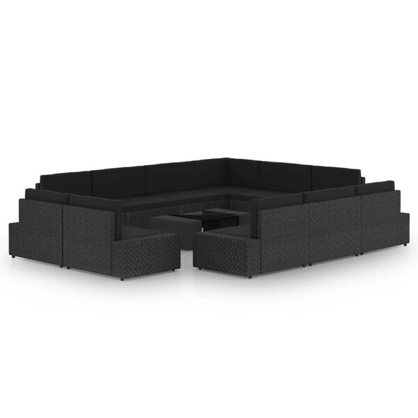 vidaXL Set mobilier de grădinăcu perne, 12 piese, negru, poliratan