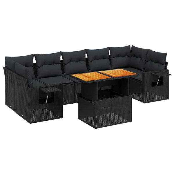 vidaXL Set mobilier de grădină cu perne, 8 piese, negru, poliratan