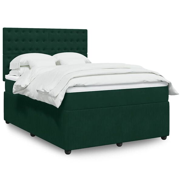 vidaXL Pat box spring cu saltea, verde &icirc;nchis, 160x200 cm, catifea
